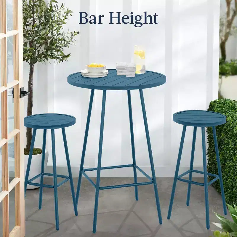 Ensemble bistrot rond 3 pièces de bar avec tabourets sans dossier et design à lattes Best Choice Products