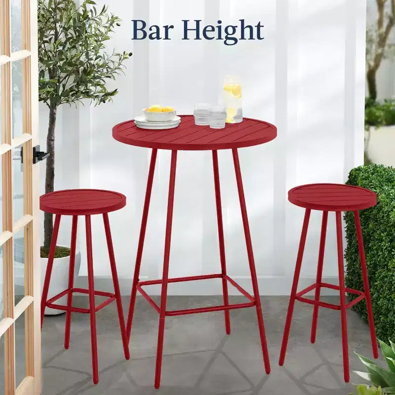 Ensemble bistrot rond 3 pièces de bar avec tabourets sans dossier et design à lattes Best Choice Products