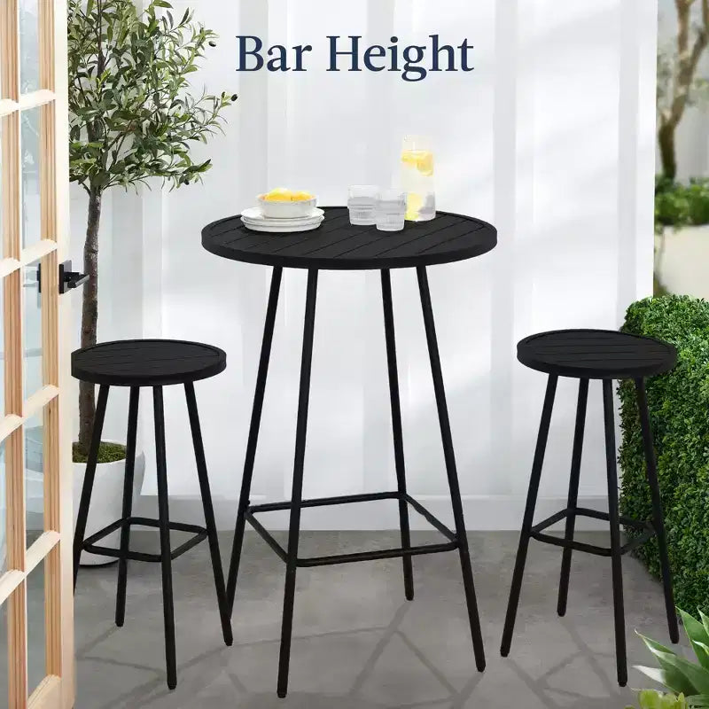 Ensemble bistrot rond 3 pièces de bar avec tabourets sans dossier et design à lattes Best Choice Products