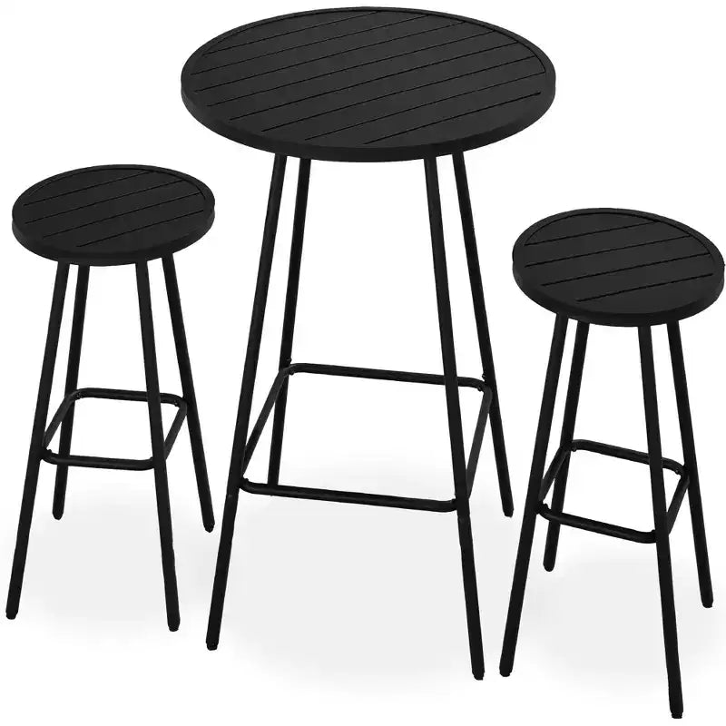 Ensemble bistrot rond 3 pièces de bar avec tabourets sans dossier et design à lattes Best Choice Products