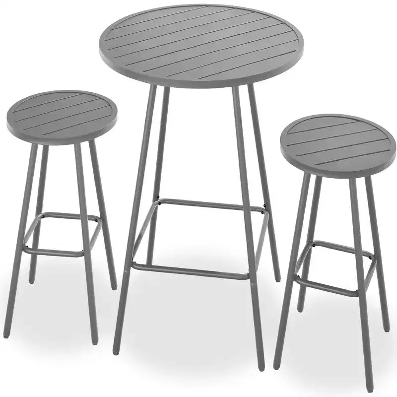 Ensemble bistrot rond 3 pièces de bar avec tabourets sans dossier et design à lattes Best Choice Products