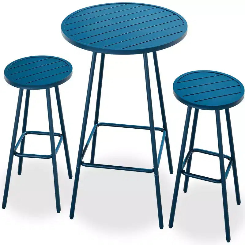 Ensemble bistrot rond 3 pièces de bar avec tabourets sans dossier et design à lattes Best Choice Products