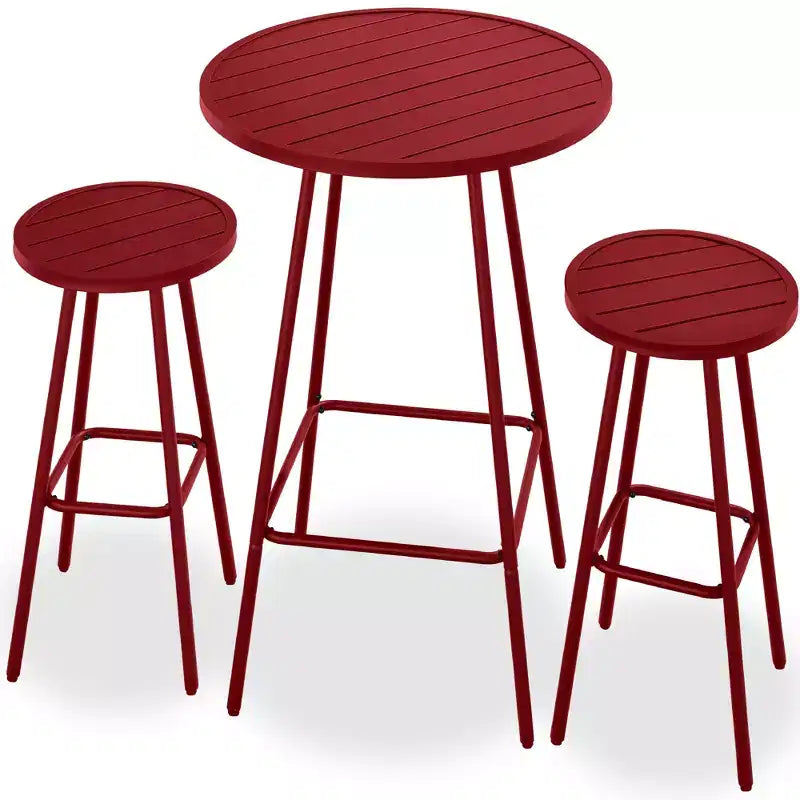 Ensemble bistrot rond 3 pièces de bar avec tabourets sans dossier et design à lattes Best Choice Products