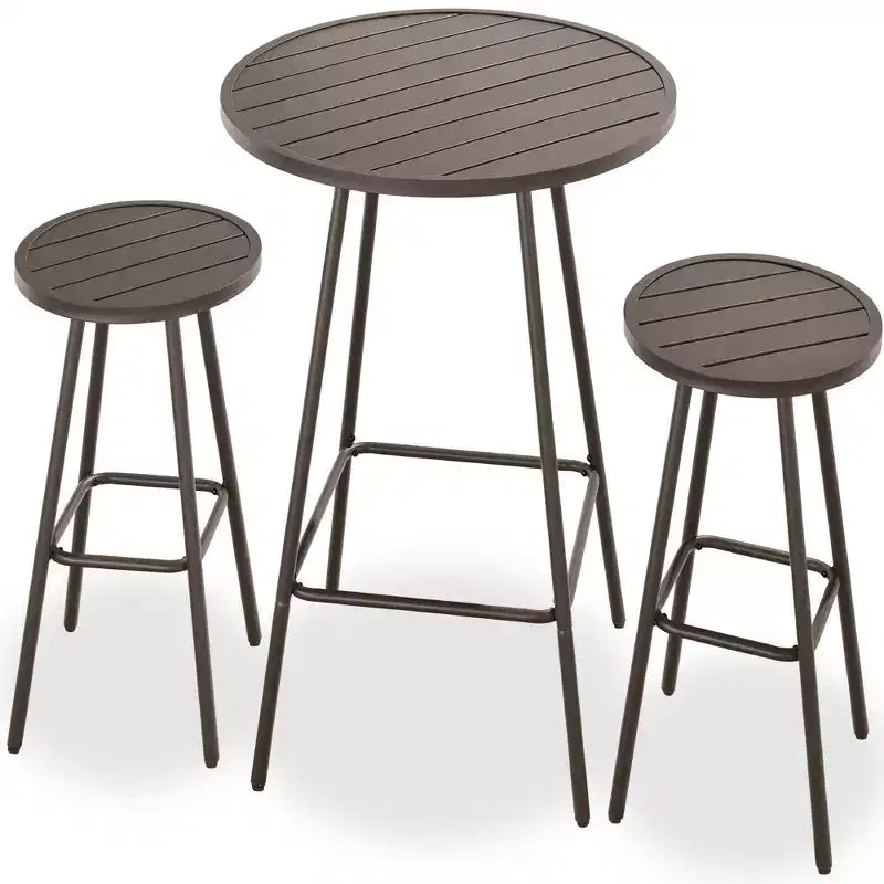 Ensemble bistrot rond 3 pièces de bar avec tabourets sans dossier et design à lattes Best Choice Products