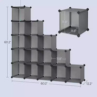 Organisateur de rangement cubique, ensemble de 16 cubes en plastique, étagère cubique, bibliothèque, organisateurs et rangement de placard, organisation de pièce, 31 x 123 x 123 cm