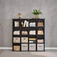 Cube Storage Organizer, Set of 16 Plastic Cubes, Cube Shelf, Book Shelf, Closet Organizers and Storage, Room Organization, 12.2 x 48.4 x 48.4 Inches