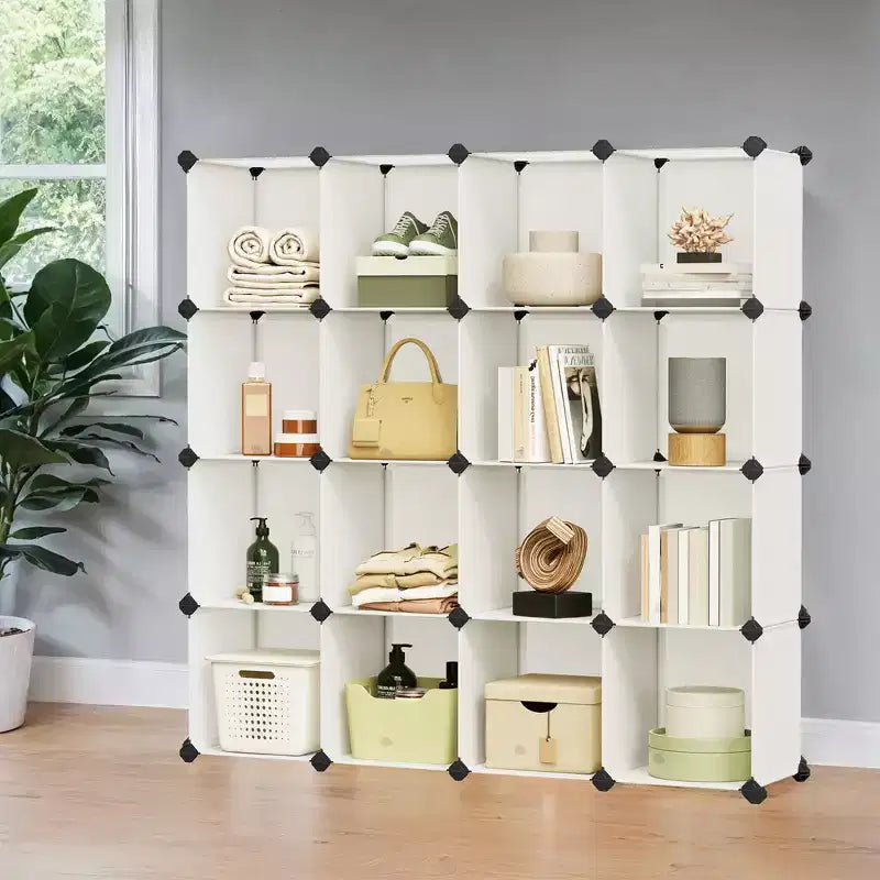 Organisateur de rangement cubique, ensemble de 16 cubes en plastique, étagère cubique, bibliothèque, organisateurs et rangement de placard, organisation de pièce, 31 x 123 x 123 cm