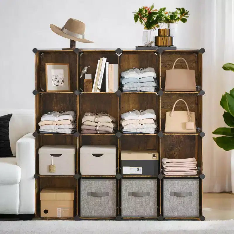 Organisateur de rangement cubique, ensemble de 16 cubes en plastique, étagère cubique, bibliothèque, organisateurs et rangement de placard, organisation de pièce, 31 x 123 x 123 cm