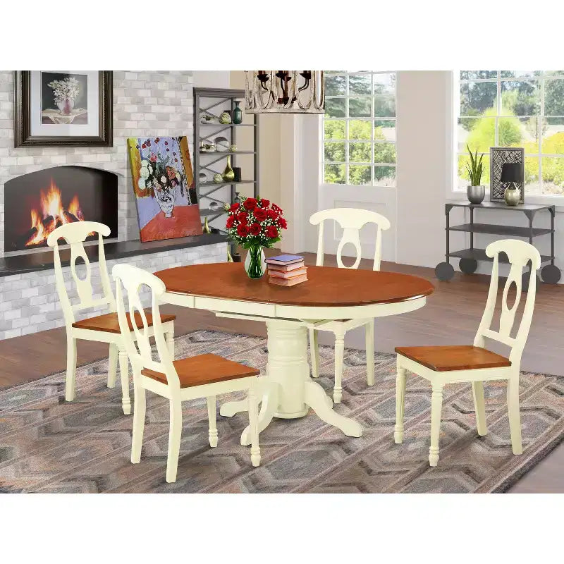 HomeStock Ensemble de salle à manger avec rallonge papillon, chaises, 107x152 cm