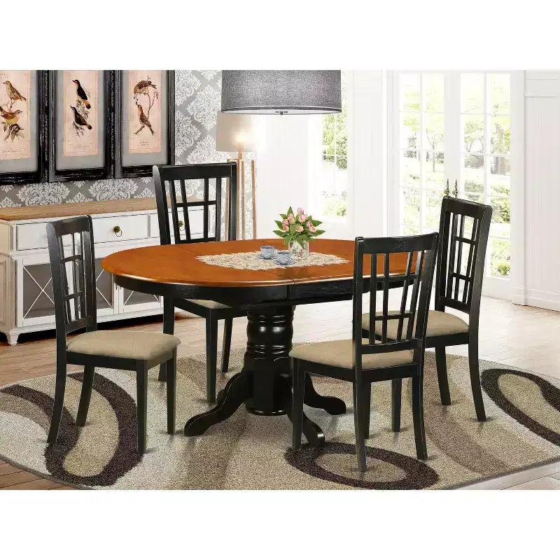 Ensemble de salle à manger HomeStock avec rallonge papillon, 4/6 chaises, cerisier noir