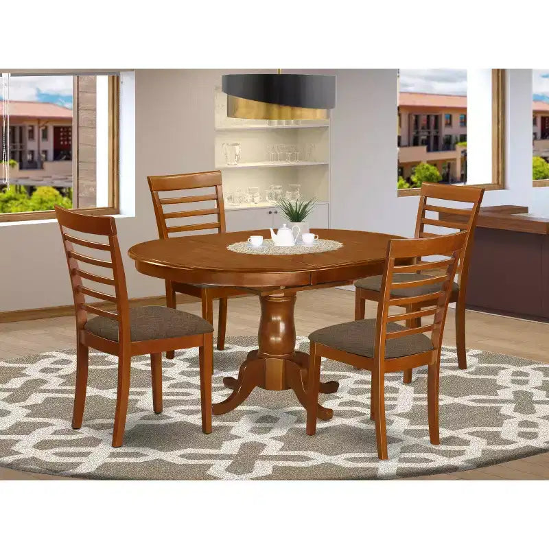 Ensemble de salle à manger ovale Portland, table et chaises marron selle