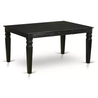 Ensemble coin-repas 7 pièces HomeStock, table rectangulaire à rallonge papillon et 6 chaises en tissu de lin bleu minéral, noir