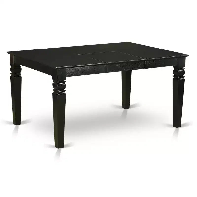 Ensemble coin-repas 7 pièces HomeStock, table rectangulaire à rallonge papillon et 6 chaises en tissu de lin bleu minéral, noir