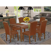 HomeStock ensemble de table de cuisine 7 pièces, chaises en similicuir marron, style Parsons