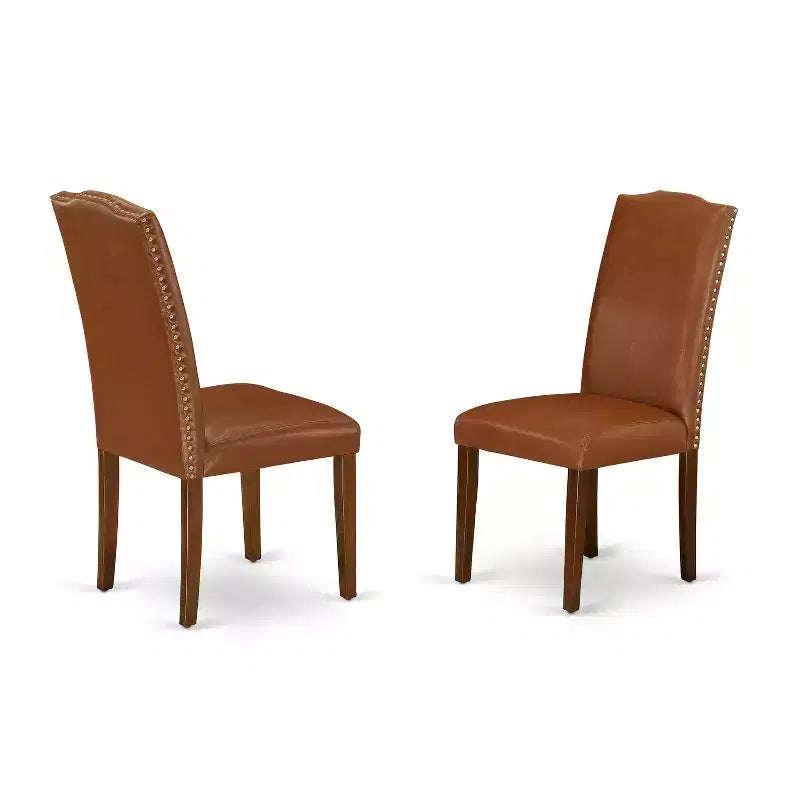 HomeStock ensemble de table de cuisine 7 pièces, chaises en similicuir marron, style Parsons