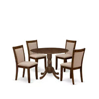 Ensemble de salle à manger 5 pièces HomeStock Table ronde et chaises en lin finition noyer