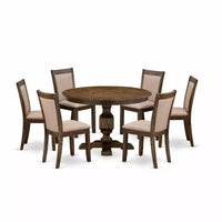 Ensemble de table à manger ronde avec 6 chaises, style Parsons en tissu de lin