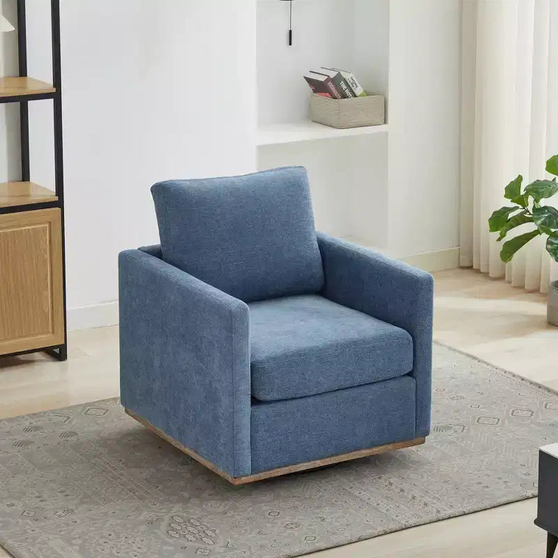 Fauteuil pivotant GDFStudio Clare de 78 cm de large, en bois, avec revêtement en chenille et base en métal
