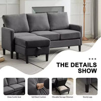 HYLEORY Canapé d'angle réversible 3 places en tissu de lin, avec pouf, pour salon, appartement et bureau