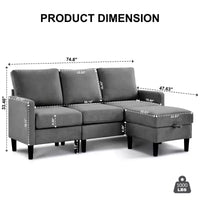 HYLEORY Canapé d'angle réversible 3 places en tissu de lin, avec pouf, pour salon, appartement et bureau