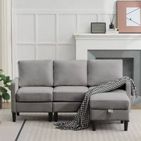 HYLEORY Canapé d'angle réversible 3 places en tissu de lin, avec pouf, pour salon, appartement et bureau