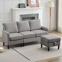 HYLEORY Canapé d'angle réversible 3 places en tissu de lin, avec pouf, pour salon, appartement et bureau
