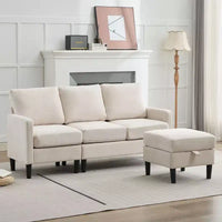 HYLEORY Canapé d'angle réversible 3 places en tissu de lin, avec pouf, pour salon, appartement et bureau