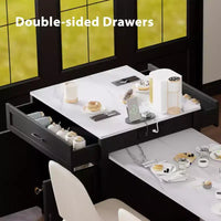 Îlot de cuisine blanc 82,7 po avec table à manger extensible pour 4-6 personnes, table de cuisine bicolore à rangement double