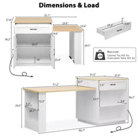 Îlot de cuisine blanc 82,7 po avec table à manger extensible pour 4-6 personnes, table de cuisine bicolore à rangement double