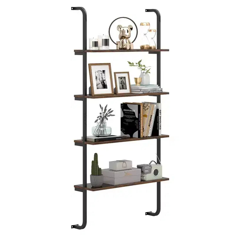Costway 1/2 PCS Étagère Murale Échelle à 4 Niveaux Bibliothèque avec Cadre en Métal Robuste