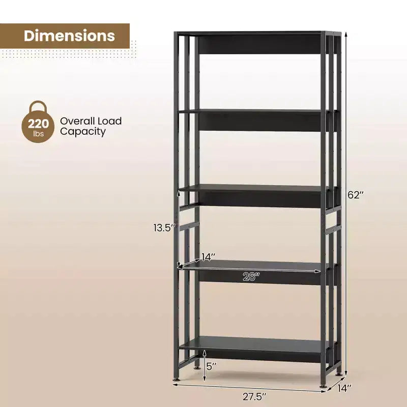 Costway lot de 1/2 bibliothèque à 5 niveaux 62 haute avec étagères inclinables rack de rangement présentoir