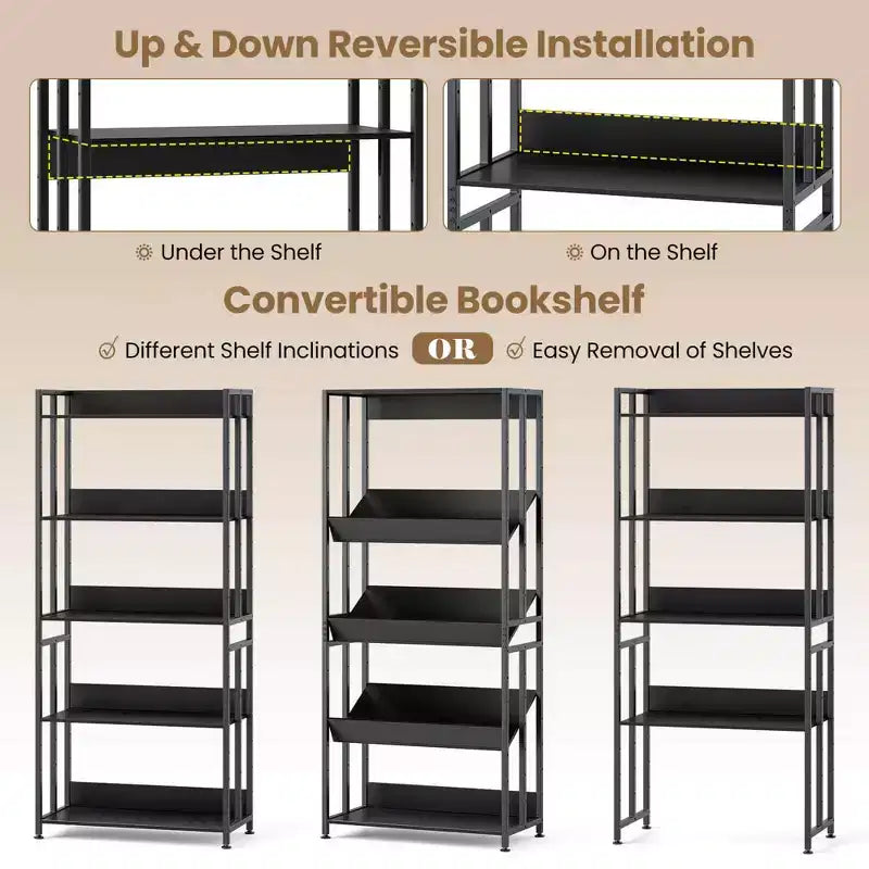 Costway lot de 1/2 bibliothèque à 5 niveaux 62 haute avec étagères inclinables rack de rangement présentoir