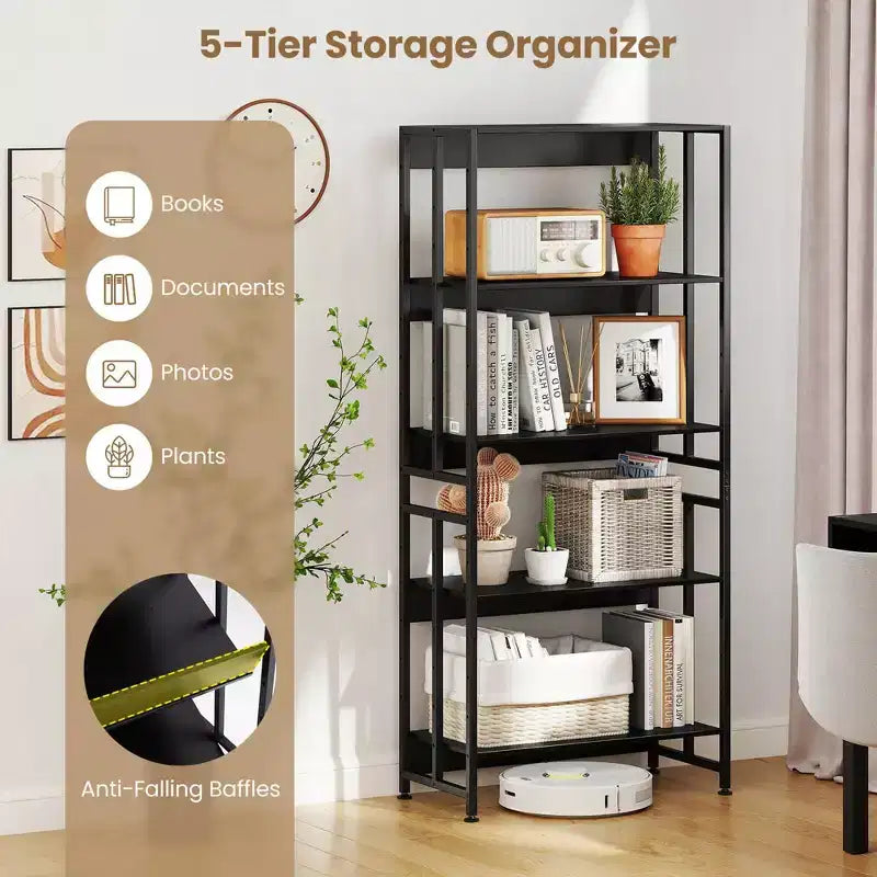 Costway lot de 1/2 bibliothèque à 5 niveaux 62 haute avec étagères inclinables rack de rangement présentoir