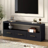 Meuble TV 74 W, console TV, armoire de rangement, centre de divertissement, buffet avec 3 tiroirs et étagère ouverte, marron/noir/gris - Christopher Knight Home