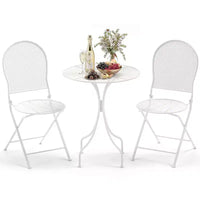 Costway Ensemble Bistro 3 Pièces en Métal Table Ronde & 2 Chaises Pliantes Motif Rotin Noir/Blanc