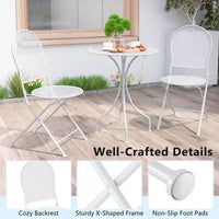 Costway Ensemble Bistro 3 Pièces en Métal Table Ronde & 2 Chaises Pliantes Motif Rotin Noir/Blanc