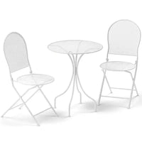 Costway Ensemble Bistro 3 Pièces en Métal Table Ronde & 2 Chaises Pliantes Motif Rotin Noir/Blanc