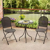 Costway Ensemble Bistro 3 Pièces en Métal Table Ronde & 2 Chaises Pliantes Motif Rotin Noir/Blanc