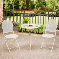 Costway Ensemble Bistro 3 Pièces en Métal Table Ronde & 2 Chaises Pliantes Motif Rotin Noir/Blanc