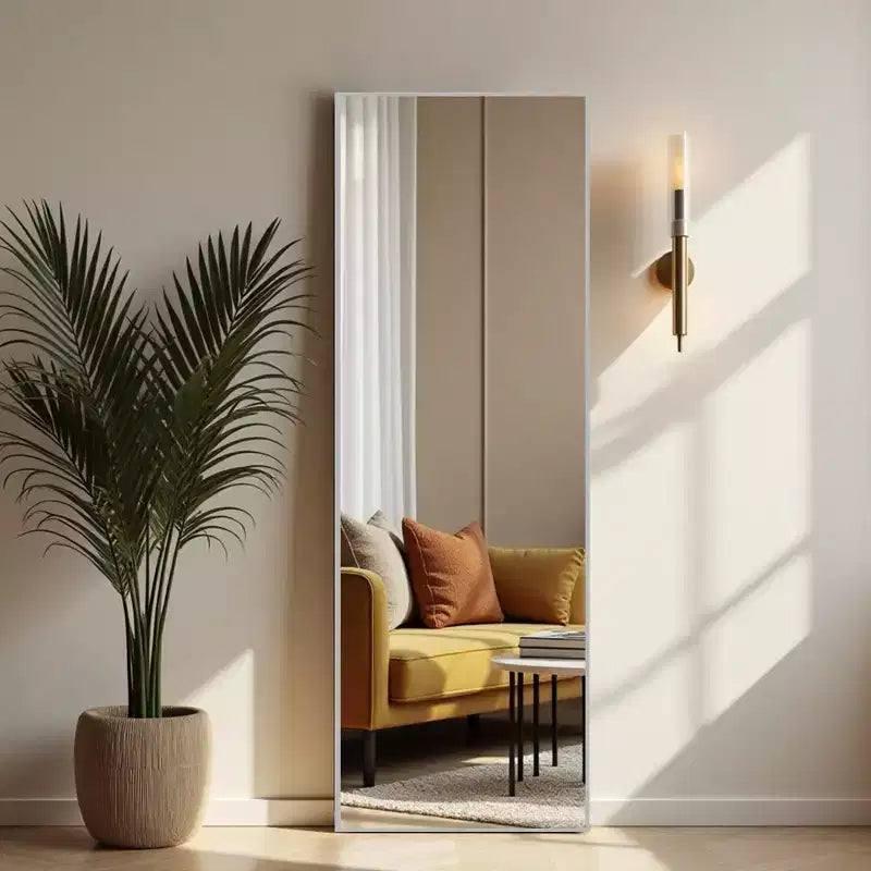 Miroir de plain-pied rectangulaire à bords minces en alliage d'aluminium argenté 163x54x1.5cm (avec support)
