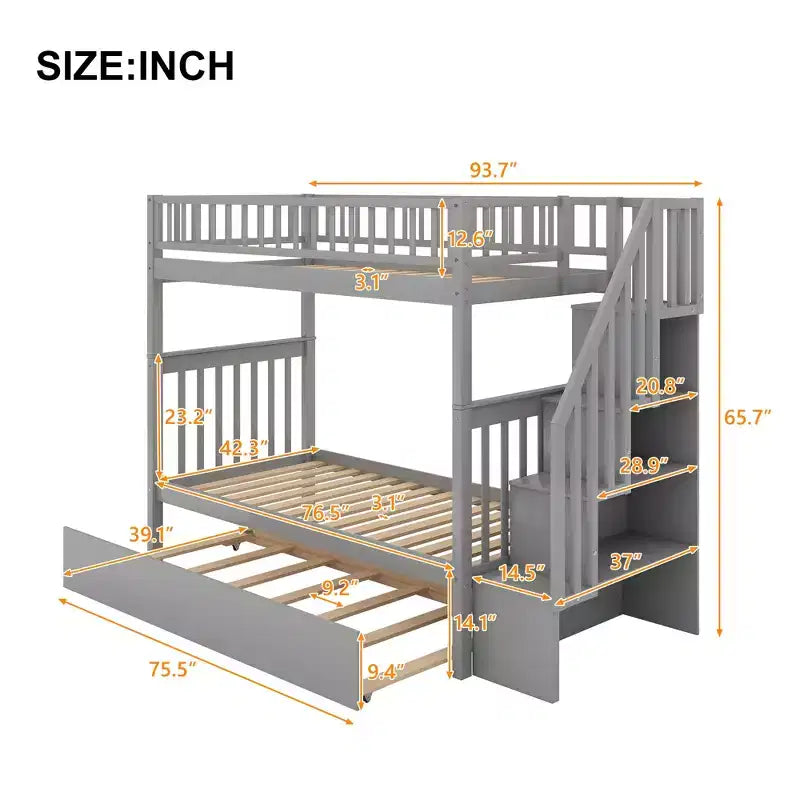 Whisen lit superposé en bois avec lit gigogne et escalier de rangement