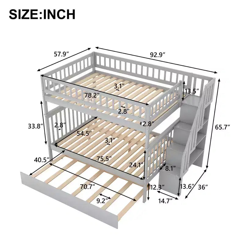 Whisen lit superposé en bois avec lit gigogne et escalier de rangement