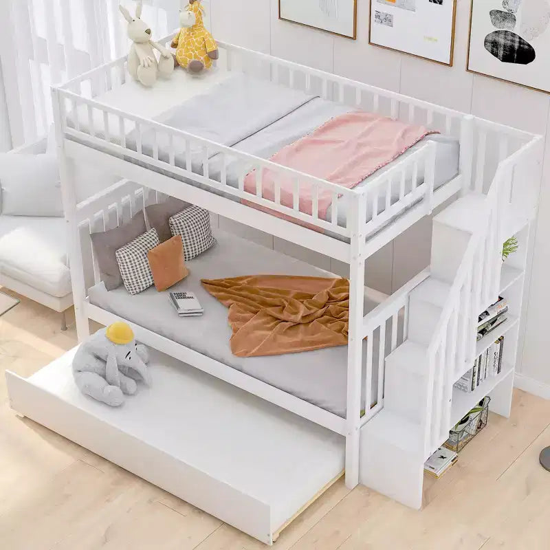 Whisen lit superposé en bois avec lit gigogne et escalier de rangement