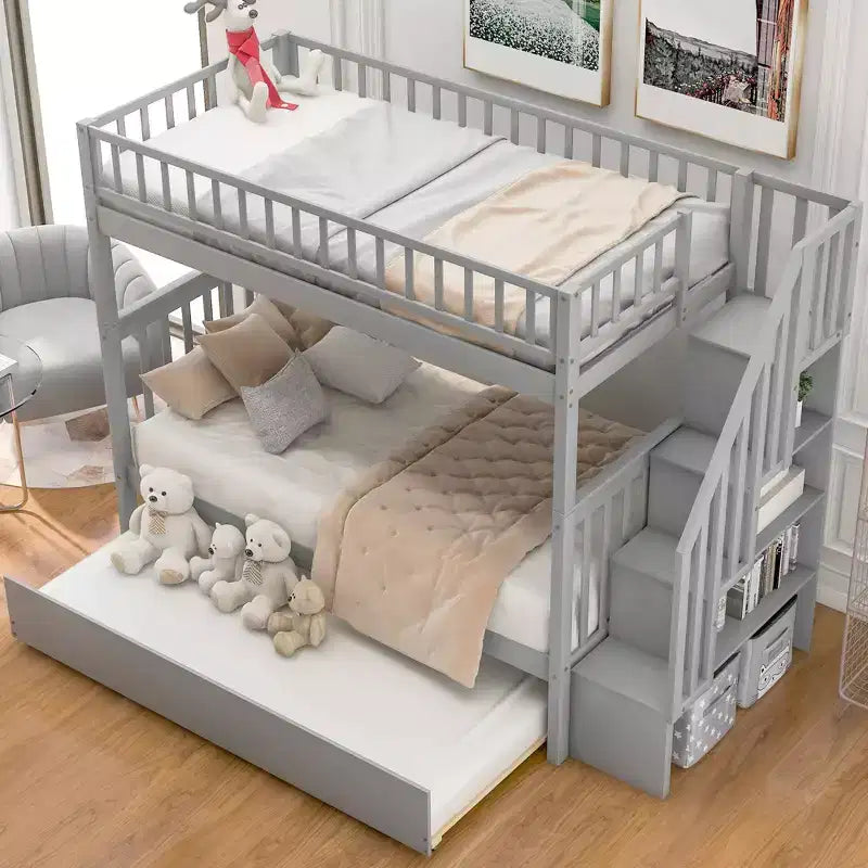 Whisen lit superposé en bois avec lit gigogne et escalier de rangement
