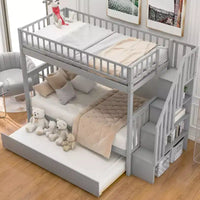Whisen lit superposé en bois avec lit gigogne et escalier de rangement