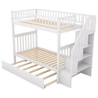 Whisen lit superposé en bois avec lit gigogne et escalier de rangement