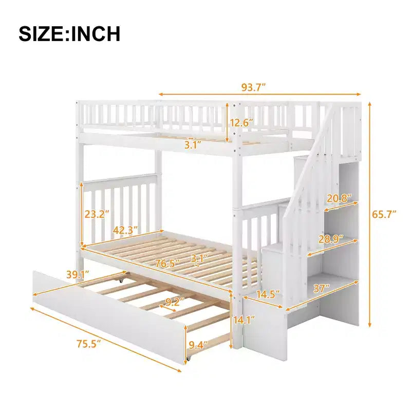 Whisen lit superposé en bois avec lit gigogne et escalier de rangement