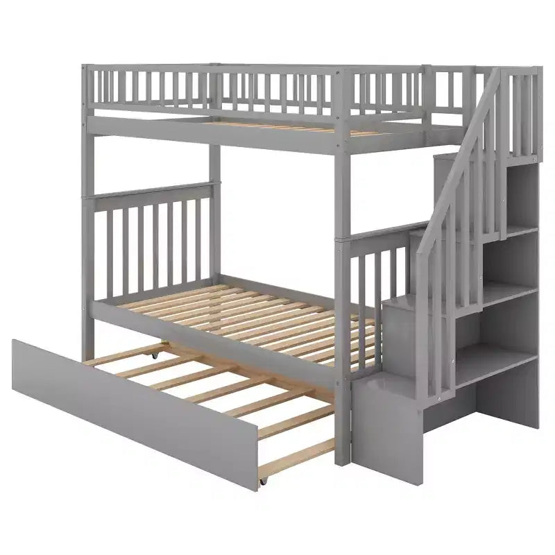 Whisen lit superposé en bois avec lit gigogne et escalier de rangement