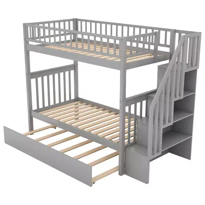 Whisen lit superposé en bois avec lit gigogne et escalier de rangement