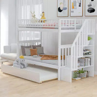 Whisen lit superposé en bois avec lit gigogne et escalier de rangement